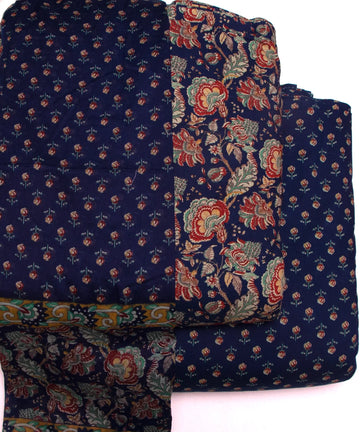 Dark Blue Floral Print Cotton Suit